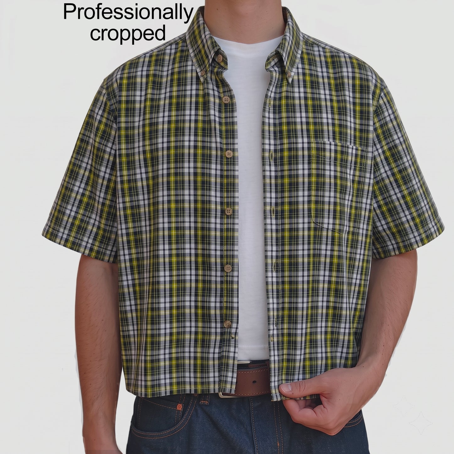 Green Plaid Cropped Button Down