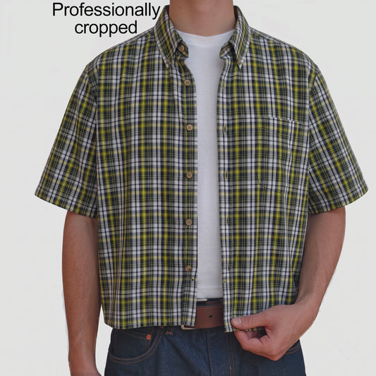 Green Plaid Cropped Button Down