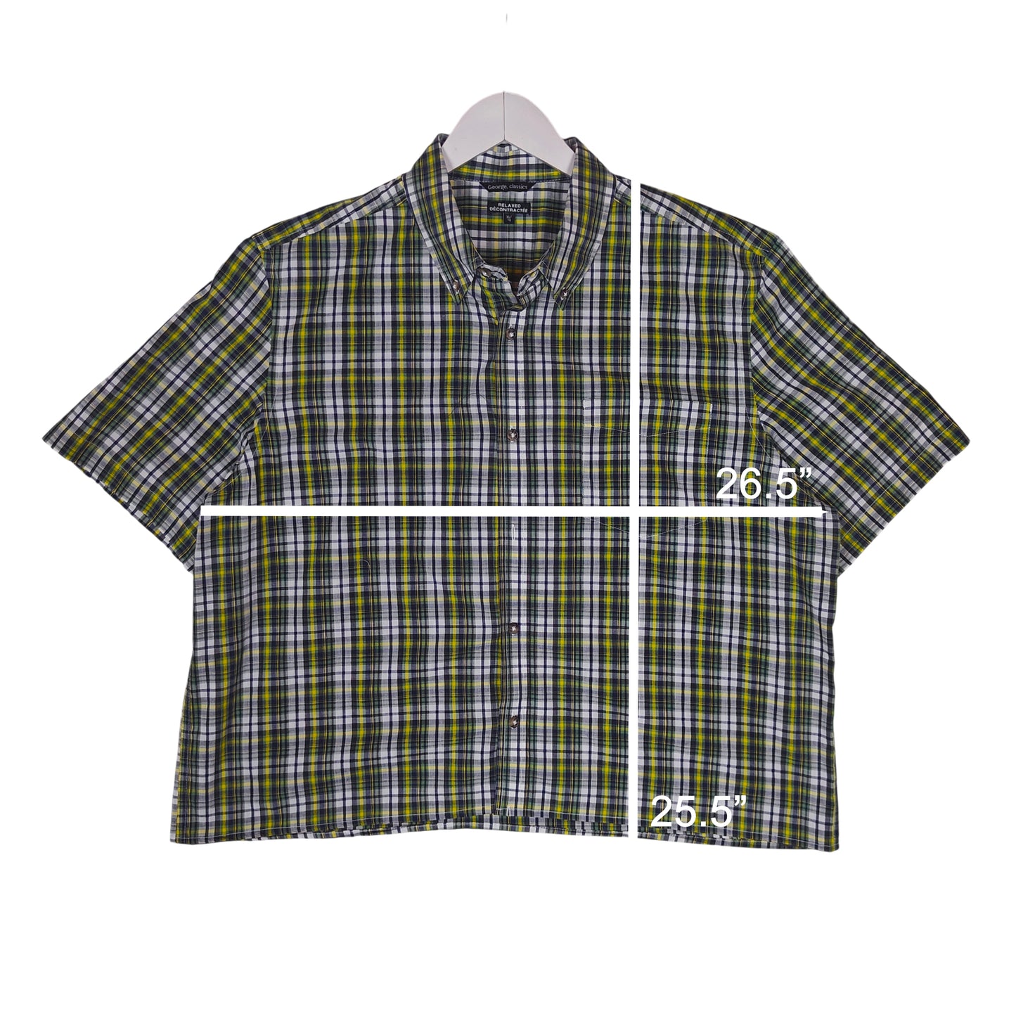 Green Plaid Cropped Button Down